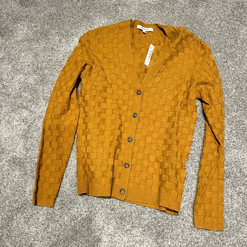 NWT Madewell Gorgeous Gold/Yellow Checker Textured Cardigan